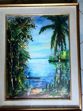 Grande dipinto olio Africa epoca coloniale (anni '50 ca) cm. 88 x 70