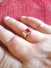 Anello in argento, da uomo, con pietra rubino naturale rossa, centrale