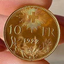 10 FRANCHI 1922 SVIZZERA ORO GOLD 900 FIOR DI CONIO UNC PERIZIATA