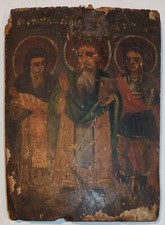 ICONA ORTODOSSA ANTICA CON TRE SANTI; ANNO 1829 | MISURE 310x220x25 mm.