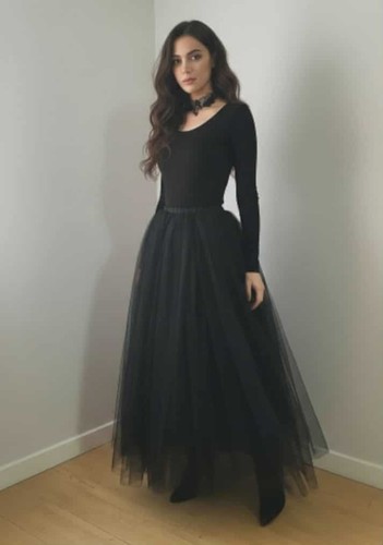 Maxi gonna lunga tulle nero - gonna,