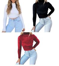 Maglia donna corta Pelosa Mohair Morbid Peluche Collo alto Maniche L.90953