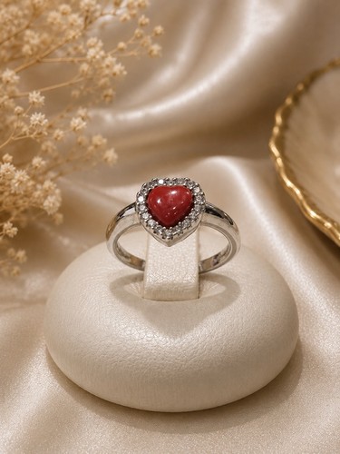 Anello corallo rosso cuore - rosso,