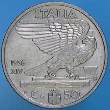 VITTORIO EMANUELE III 50 CENTESIMI 1936 A. XIV IMPERO NICHEL COIN MONETE SPL R!