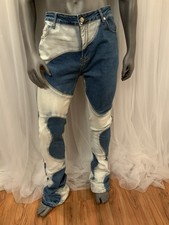 Jeans uomo firmati GUAPI bicolore rari design vortice 36/35 fondo svasato