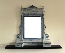 Grande specchio azzurro e bianco shabby con cassetti in stile mediterraneo