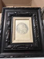 Vintage Lucille Gibson schizzo arte occidentale capo nativi americani moneta legno incorniciato