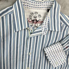 Camicia Robert Graham con bottoni uomo M blu a righe colletto L/S polsini infradito casual
