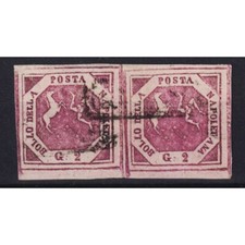 NAPOLI 1858 FALSO 2 GRANA VIOLETTO II TIPO N.F2b 2 V. US. SU FRAMMENTO 2 CERT.