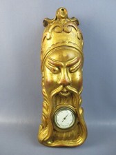 Antica scultura legno termometro da parete figura Orientale vintage XX Sec.