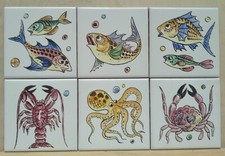 CERAMICA VIETRI MATTONELLE CM 10X10 DECORATE A MANO SERIE DA 6 PEZZI