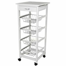 Carrello Cucina legno con Cassetto 4 Cestelli e Ripiano 9 Mattonelle in Ceramica