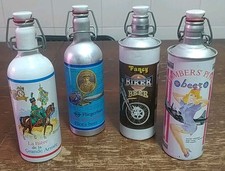 Lotto Di 4 Bottiglie In Alluminio Vuote Birra Vintage Da Collezione