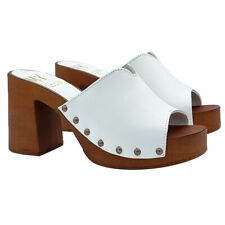 Zoccoli fascia in pelle bianca con tacco largo 8,5 -Made in Italy - MY256 BIANCO