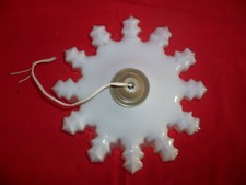 Raro Lampadario antico in vetro Opalina Bianco con bordino trasparente Liberty