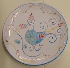 PIATTO20cm CERAMICA BIANCA PAVONCELLA CELESTE DIPINTO ARTIGIANATO SARDO SOUVENIR