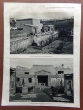 Stampa del 1931 Scavi di Ercolano Pergula Belvedere Terme Donne Case Giardino