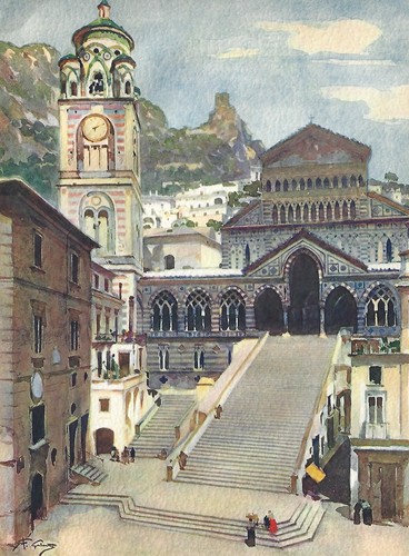 Stampa antica amalfi veduta - antica,
