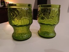 Coppia bicchieri vintage anni 60/70 vetro verde decorato