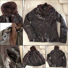 GIUBBOTTO GIACCA PARKA DONNA IN SIMILPELLE TESTA DI MORO CON CAPPUCCIO TAGLIA XL