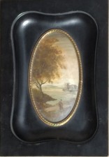 MODERNARIATO - PICCOLO QUADRO DIPINTO AD OLIO CON CORNICE IN EBANO ANNI 50