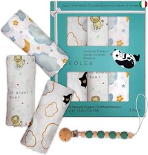 Mussole Neonato Bamboo 100% Biologico, 3 Copertine In Mussola, 120x120,