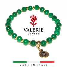 Bracciale DONNA ragazza braccialetto elastico GIADA VERDE ematite oro ciondolo