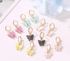 Orecchini a Cerchio con Pendente Farfalla Acrilico Cerchietto Varie Colora Donna