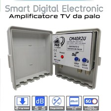 Amplificatore antenna TV da palo 2 ingressi UHF-UHF 40 dB regolabile filtro 5G