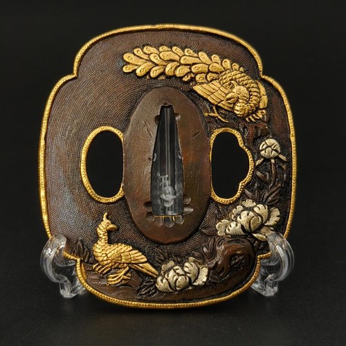 Japanese tsuba peacock and - peacock,