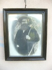 QUADRO CORNICE VECCHIA FOTOGRAFIA DI CACCIATORE CON BARBA E CON FUCILE DOPPIETTA