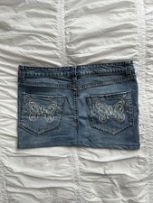 Gonna di jeans blu chiaro dolce vintage con farfalle ricamate
