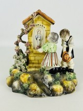 Statua Ceramica Italiana Anni ‘50 Figura Bambini Con Edicola Sacra Opera Firmata