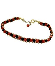 BRACCIALE PERLINE CORALLO ROSSO AGATA E ARGENTO PLACCATO ORO