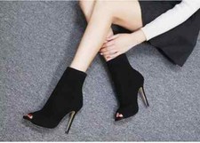 Stivali Estivi Tronchetto 11 Cm Nero Traforato Alti Pelle Sintetica 48754