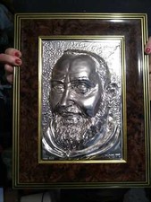 Anni 80 - PADRE PIO DA PIETRALCINA - QUADRO IN ARGENTO E CORNICE 31x40 cm - SAN