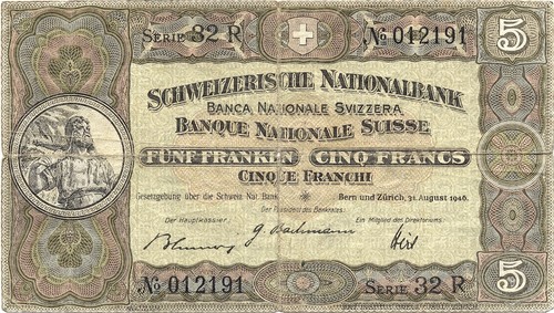 Banconota svizzera franchi - 5,