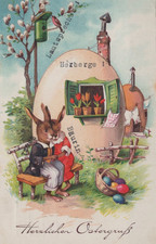 CARTOLINA  AUGURALE BUONA PASQUA BAMBINI FIORI REGALI SPERANZA VIAGGIATA 1934