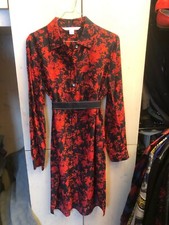DIANE VON FURSTENBERG DVF LUSSO SHIRT DRESS SILK PRINT RED BLACK PRITA AUTH 6 US