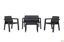 SET DA GIARDINO IN RESINA ANTRACITE 4 POSTI DIVANO 2 POLTRONE TAVOLINO TOOMAX