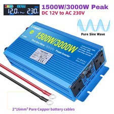 Inverter di potenza onda sinusoidale pura 1500W 3000W convertitore da 12V a 240V display LCD 2AC