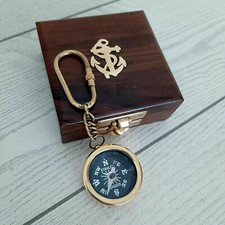 PORTACHIAVI CON BUSSOLA IN OTTONE + COFANETTO ANCORA LEGNO MASSELLO IDEA REGALO