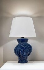Lampada da Tavolo Salone Abat Jour Ceramica Caltagirone Lume Testa di Moro Blu