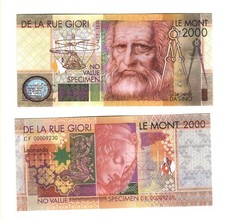 De La Rue Giori Leonardo Da Vinci Le Mont 2000 Specimen Test Note Unc