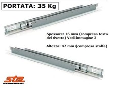 COPPIA GUIDE SCORREVOLI per Cassetti CON STAFFE - Portata 35 kg - Estraz Totale
