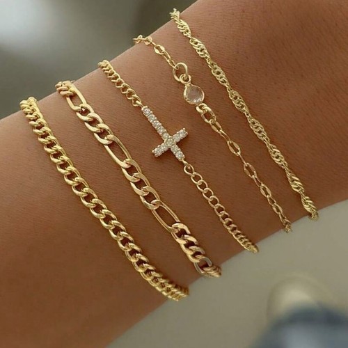 Bracciale catena oro set 5pz - bracciale,