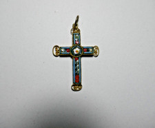 ANTICA MEDAGLIA CROCIFISSO PENDENTE IN MICROMOSAICO VETRO -BRONZO DORATO 45x32mm