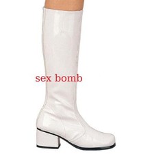 Sexy Stivali Tacco 5 cm dal 36 al 44 Bianco Lucido Zip Retro Fashion GLAMOUR