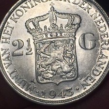 Olanda - moneta argento di 2-1/2 gulden - gr.25  Anno 1943