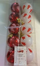 PALLINE DI NATALE SFERE BIANCHE/ROSSE 6cm 10pz CON ALBERI